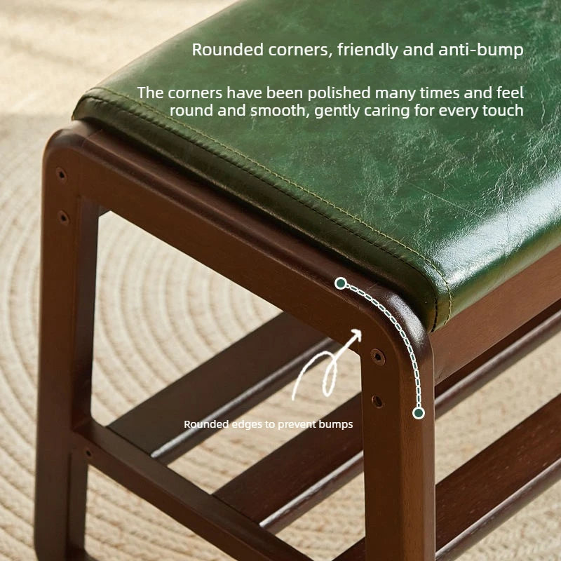 Household solid wood shoe changing stool, solid wood shoe cabinet, sponge pad, leather soft bag stool, shoe wearing stool
