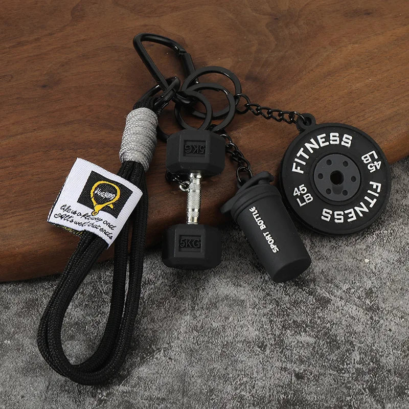 Fitness Keychain Gym Barbell Key chain Weightlifting with D-shaped Buckle Water Cups Simulation Dumbbells Creative Bag Charm