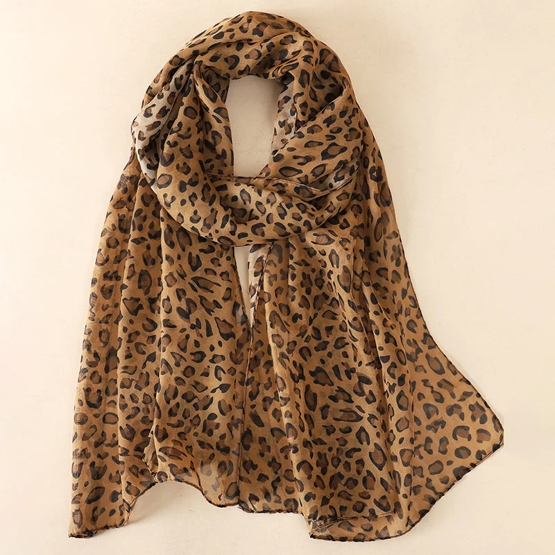 1pc Women Chiffon Classic Leopard Print Scarf Fashionable Comfortable Breathable Shawl Lightweight Headscarf Muslim HIjab Wraps