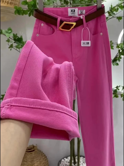 Casual High Waist Women Denim Long Pants Autumn Green Jeans for Women Fashion Loose Wide Leg Pants Female