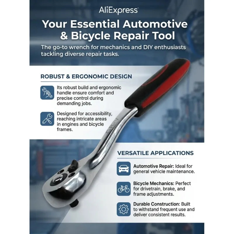 72 Tooth Quick Ratchet Wrench   Wrenches Two-way Socket Wrench Repair Tools for for Vehicle Bicycle