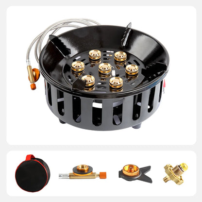 High-Power 7-Core 21000W Portable Camping Stove Windproof Outdoor Gas Burner with Electronic Ignition for Strong Fire Cooking