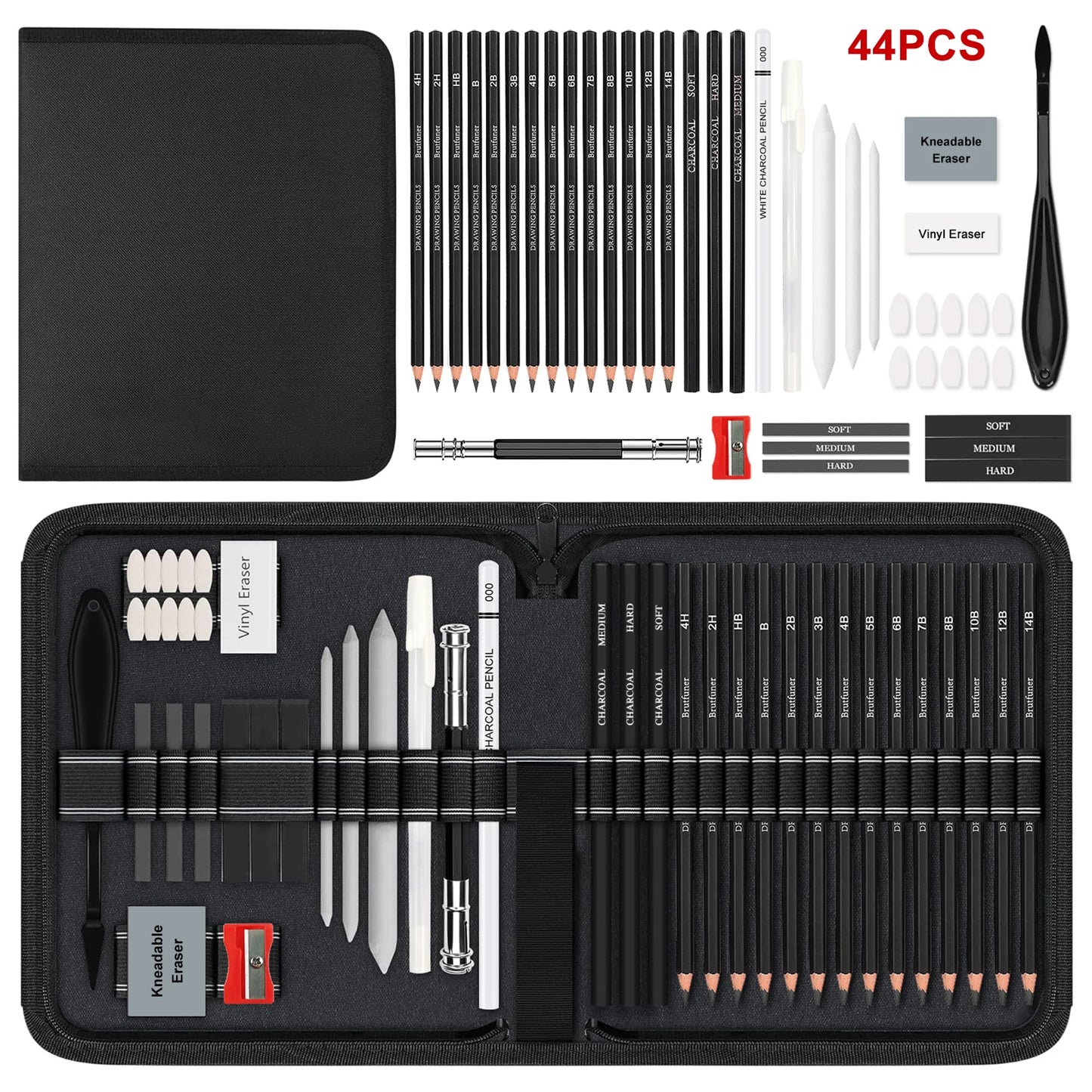 14-96 Pro Drawing Pencil Set,Sketch Pencils Art Supplies with Graphite,Charcoal,Erasers etc tool,Portable Zippered Travel Case