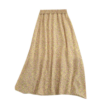 Women's Fashion And All-match Spring And Summer Casual Retro Temperament Floral Printed Skirt Falda Larga Elegante Para Mujer