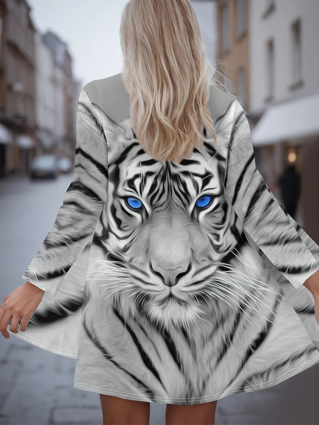 Women's Winter Jacket with 3D Tiger and Lion Animal Prints, Front-Opening Loose Fit Cape, Casual Polyester Women's Clothing