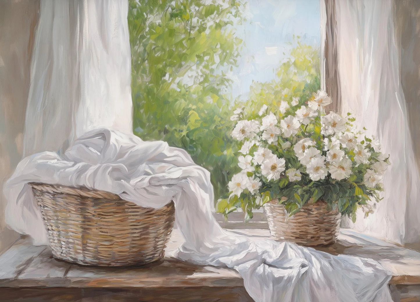 Classic Oil Painting Laundry Room with Clothes Hanging Poster Canvas Art Painting Printing Home Room Wall Pictures Decor Gift