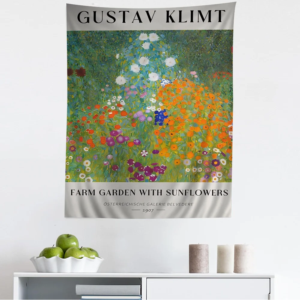 Gustav Klimt Flower Garden Sunflowers Cartoon Tapestry Art Science Fiction Room Home Decor Art Home Decor