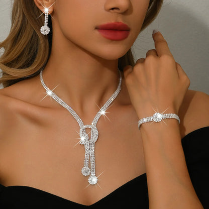 New jewelry set - fashionable, luxurious, heavy-duty, full of diamonds, necklace, earrings, bracelet - for brides and weddings.