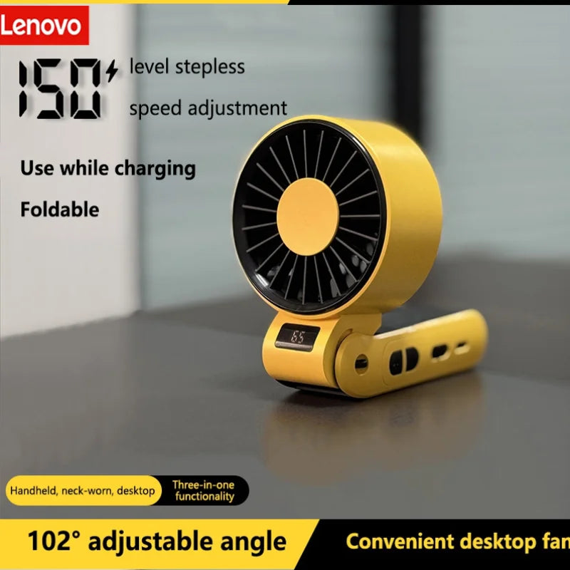 Lenovo 3-in-1 High-Speed Handheld Fan Portable Foldable 3-second Cooling 150 Wind Speeds LED Display with Lanyard For Outdoor