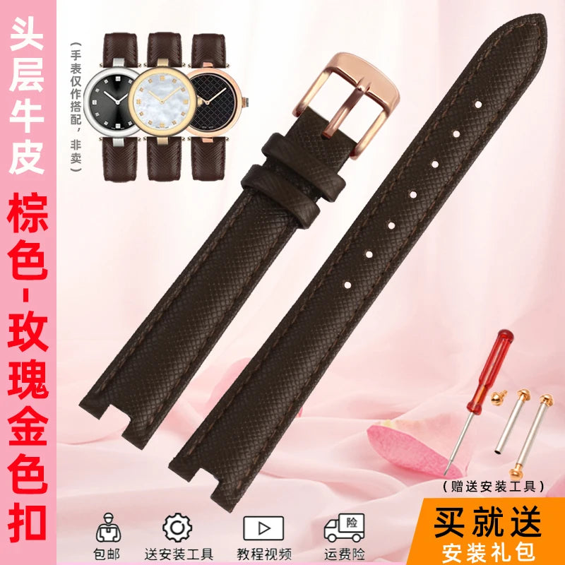 High Quality Notched Watch Strap for Gucci YA141401 YA141505  YA1414 YA1415 GC Women's Watch Leather Watchband 12x5mm 14x5mm