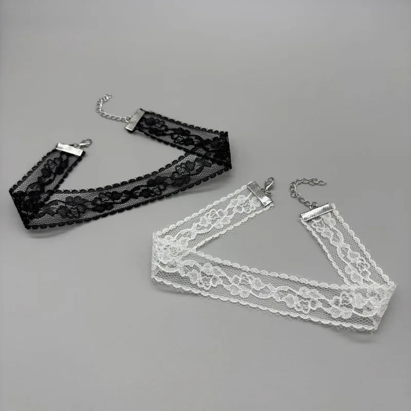 New Simple Lace Rose Flower Necklace Women's Choker Light Luxury Lace Collarbone Chain Black White Lace Jewelry Accessory