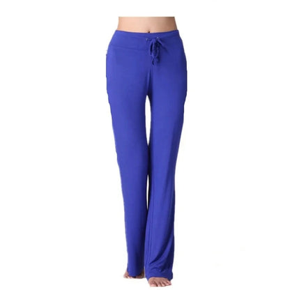 Activewear Women Wide Leg Pants Casual Cotton Yoga Pants With Pockets High Waist Drawstring Baggy Sweatpants Flare Leggings