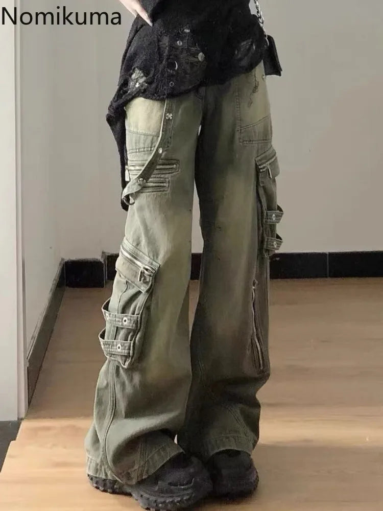 Vintage Cargo Pants for Women Streetwear Harajuku Y2k Jeans 2025 New Bottoms Pantalon Femme Casual Fashion Loose Denim Trousers