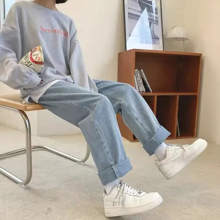 Loose Velvet Thick Jeans Women Warm Straight Causal Autumn Winter Students Preppy High Waist All-match Chic Ulzzang Streetwear
