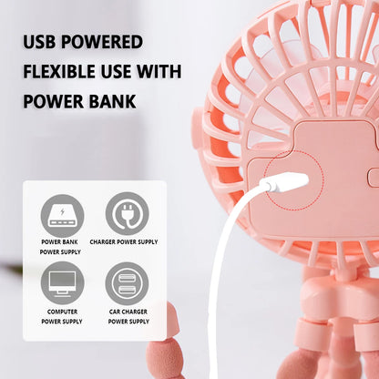 Octopus shape handheld fan standing, hanging and winding 4 forms night light design rechargeable long battery life mini student