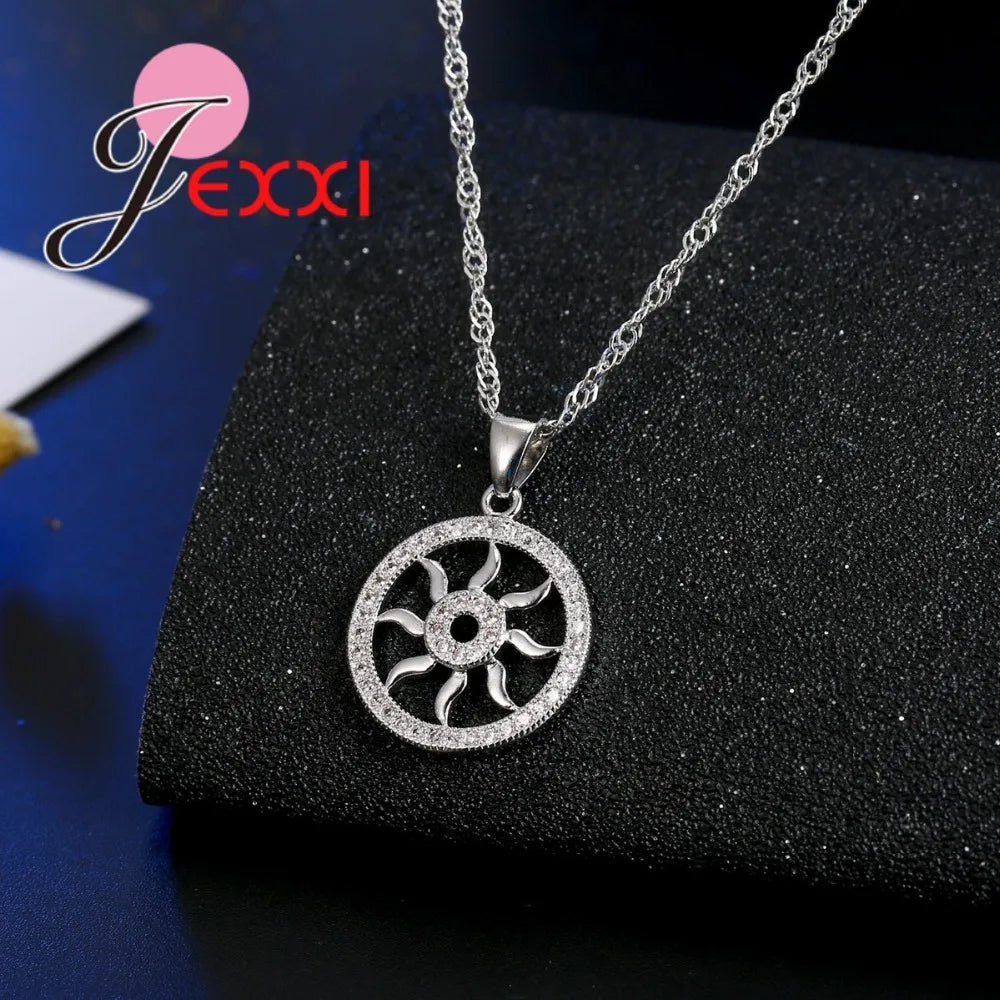 Fine 925 Sterling Silver  Brand Jewelry Set for Wedding Engagement Fashion Round Hollow Pendant Necklace Earring Sets