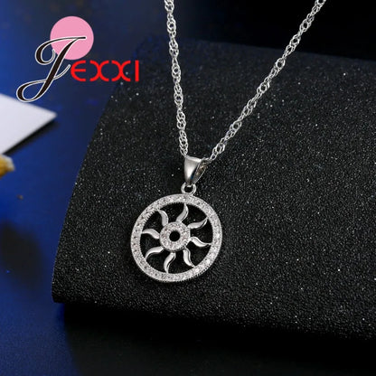 Fine 925 Sterling Silver  Brand Jewelry Set for Wedding Engagement Fashion Round Hollow Pendant Necklace Earring Sets
