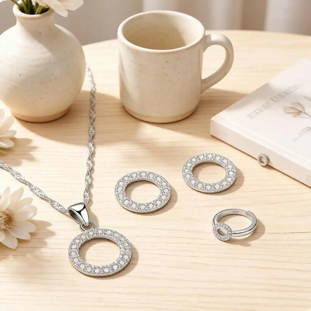 Top Sale Fine 925 Sterling Silver Jewelry Sets for Women Wedding Engagement Shiny Austrian Crystal Zircon Stones Inlay Paved Set