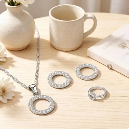 Top Sale Fine 925 Sterling Silver Jewelry Sets for Women Wedding Engagement Shiny Austrian Crystal Zircon Stones Inlay Paved Set