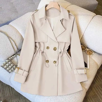 Women Medium Long Styles Windbreaker Coat New Ladies Long Sleeves Lined Outwear Spring Autumn Female Solid Color Trench Jacket