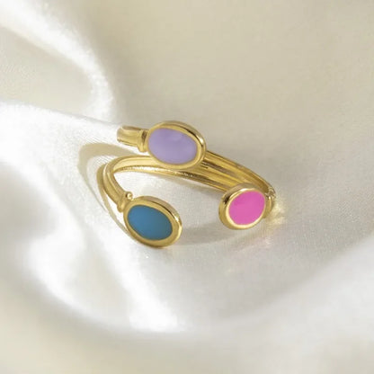 Boho Enamel Geometric Leaf Sunflower Open Rings Gold Plated Stainless Steel Rings For Women Aesthetic Couple Party Jewelry Gifts