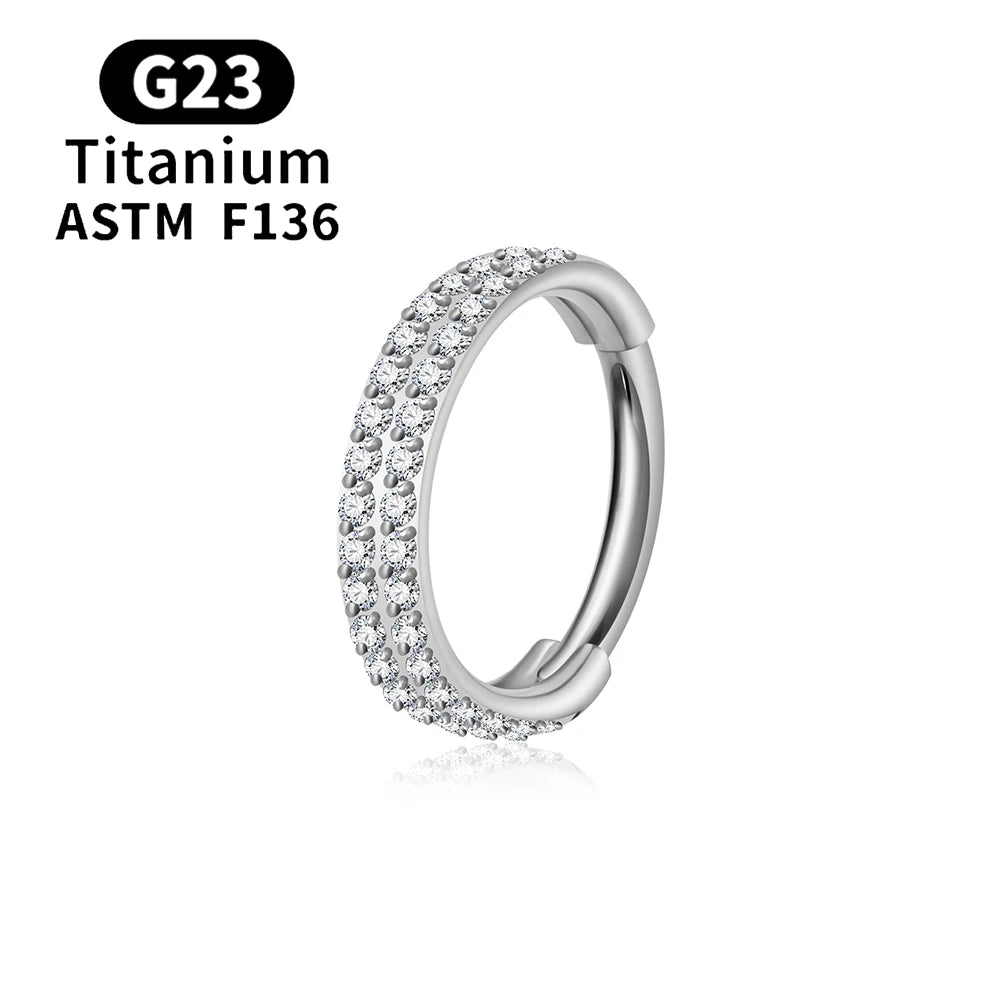 ASTM F136 Titanium 16G Hinged Nose Ring CZ Septum Clicker Cartilage Hoop Earrings Tragus Rook Daith Conch Helix Piercing Jewelry