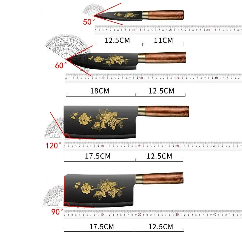 Deluxe Gold Titanium Plated Blade Fruit and Vegetable Chopper Deluxe Stainless Steel Kitchen Knife Professional Cooking Gear