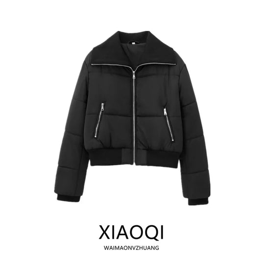 Women's Long Sve Jaet Outerwear 2024 Autumn Winter New Warm Cotton Thiened Coat 30240 Faion Versatile Loose Fit