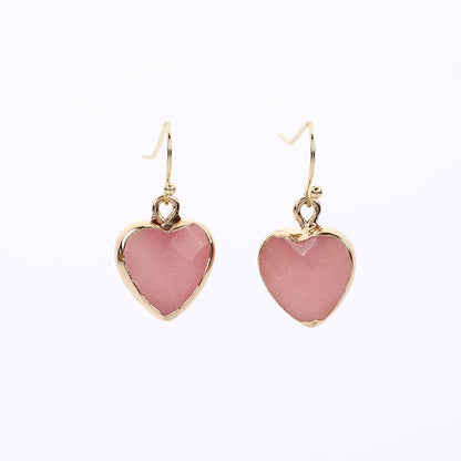 Peach Heart Earrings Natural Stone Earrings Women's Heart Gold Plated Edging Jade Earrings Gifts