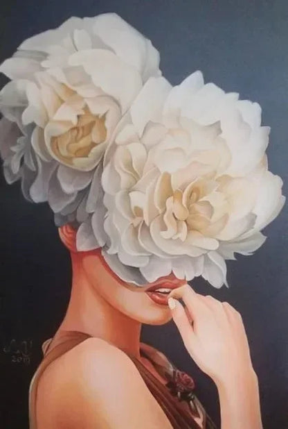 Canvas Painting Wall Art Women and Flowers Abstract Print the Girl with Flowers on Her Head Surrealism Imagine Poster Room Decor