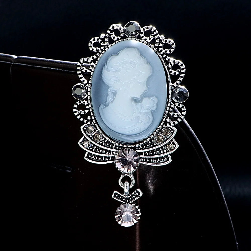 SHMIK Vintage Palace Style Relief Beauty Pendant Crystal Badges Brooch For Women Elegant Retro Middle Design Pin Jewelry