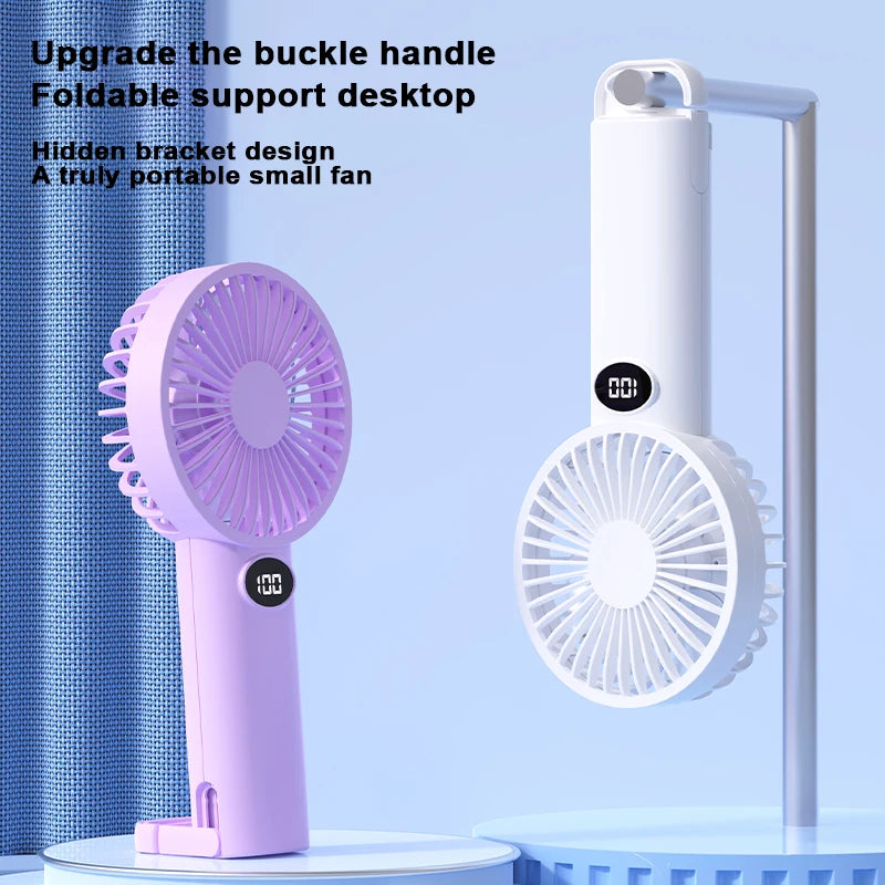 Portable Handheld Small Fan LCD Display with 6-Speed Wind Power Handheld/Vertical Multi-Purpose Small Fan