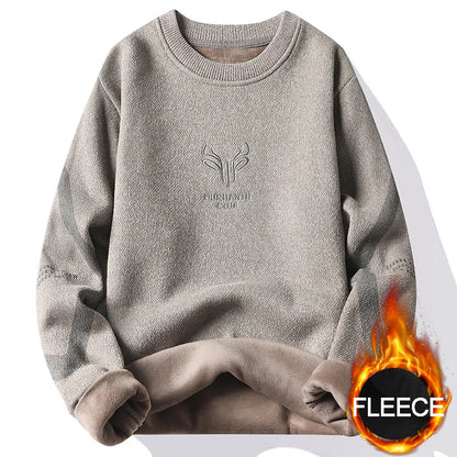 Men's Thick Fleece Sweater Embroidery Velvet Jumpers Fashion Elegant Luxury Brand Brown Knitted Sweater