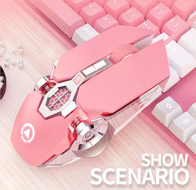G30s Pink Mouse with RGB Backlit Light  Silence Click Wired Mice for PC