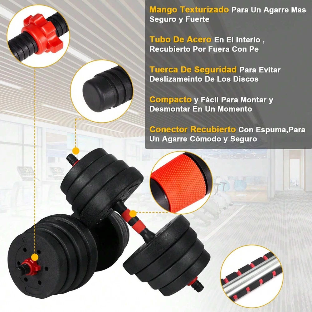 Adjustable dumbbell and barbell set, weights - 10kg 15kg 20kg 30kg 40kg 50kg, gym and home dumbbells suitable for men