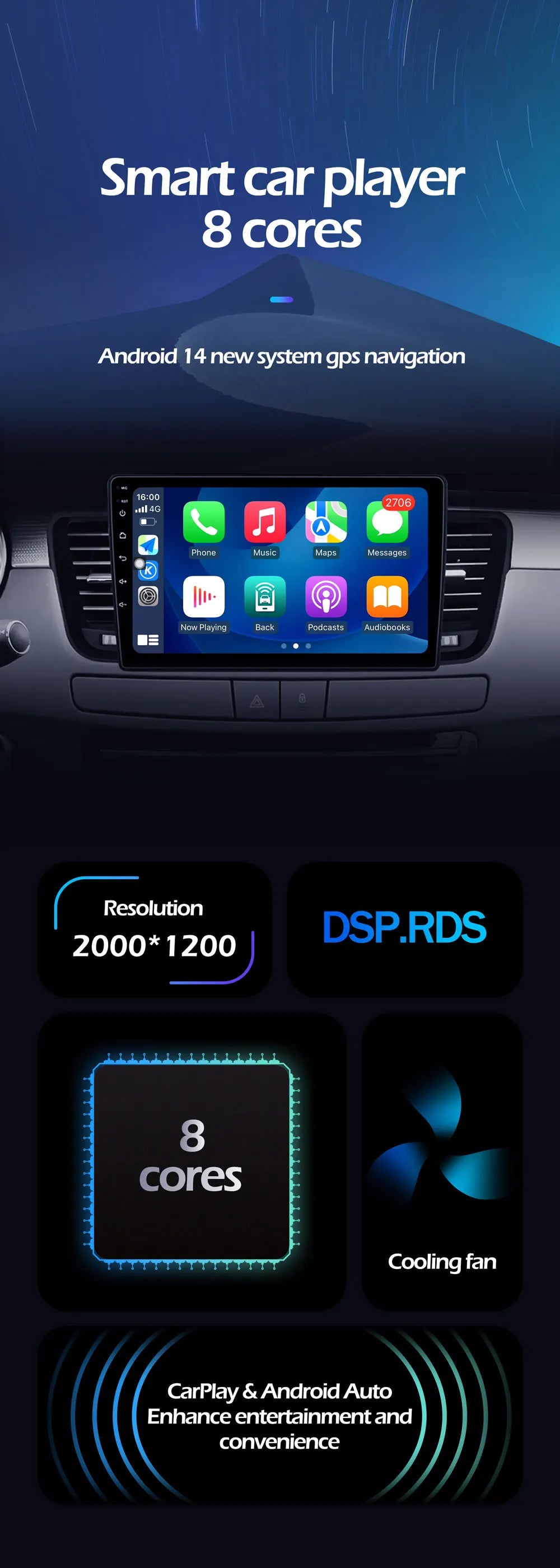 Player GPS Navigation Carplay Auto Android 16 For Hyundai Tucson 2004 -2009 Car Radio Multimedia Stereo Video