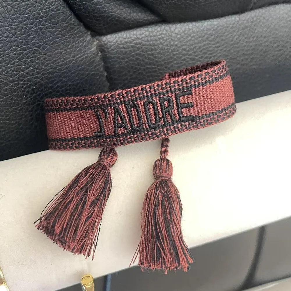 Rhinestone Embroidery Woven Bracelets Adjustable Rope Stackable Bangle For Women