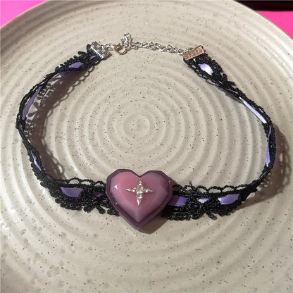 Goth Y2K Angel Wing Feather Star Cross Heart Cat Claw Pendant Bead Chain Choker Necklace For Women Harajuku Jewelry Accessories