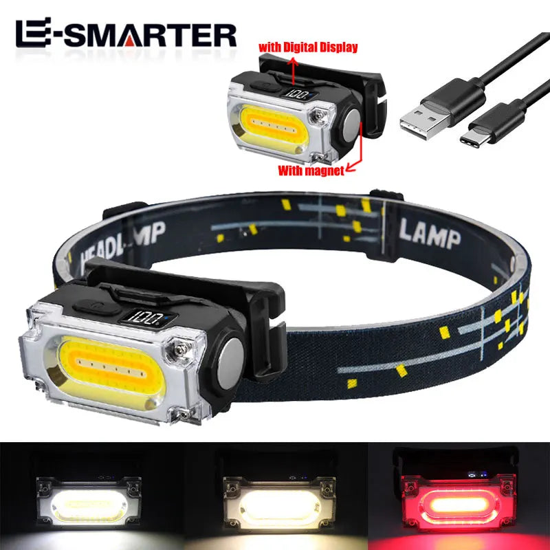 Super Bright Magnetic Headlamp 3 Light Source Hat Clip Lamp Outdoor Hiking Camping Work Head-mounted Light with Digital Display