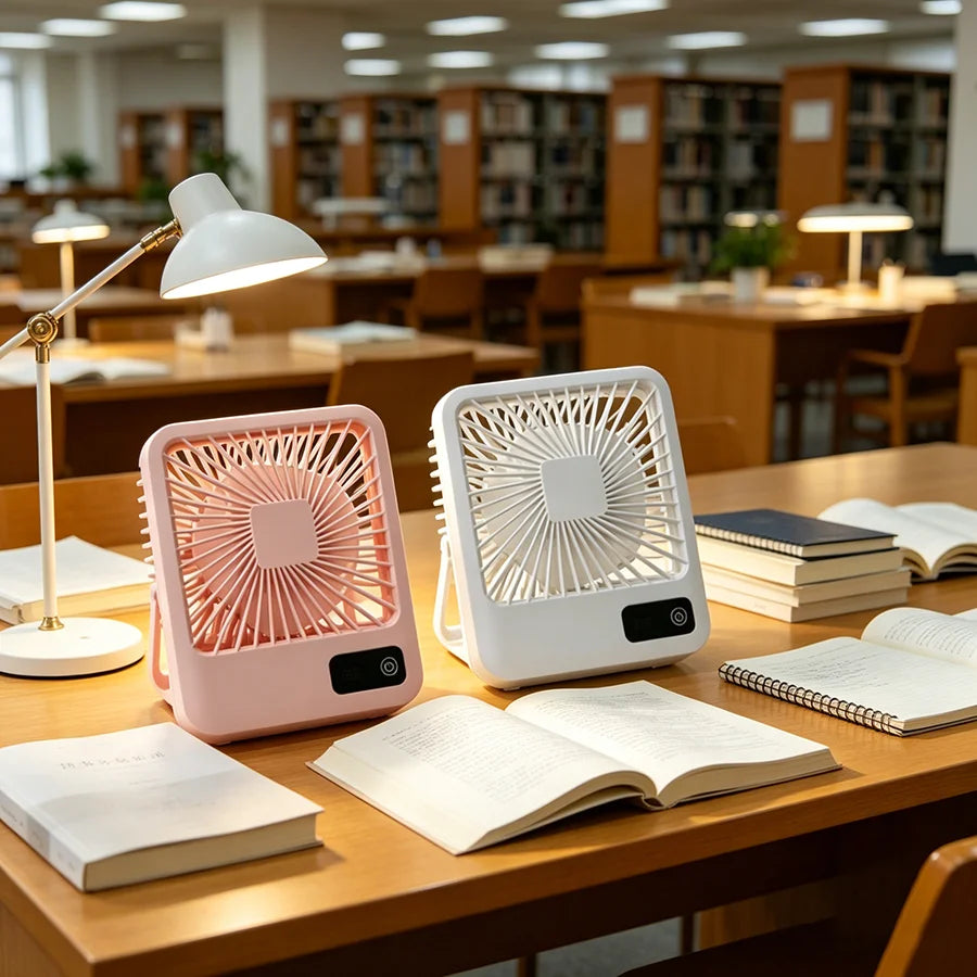 Portable USB Desk Fan with LED Display, 5 Speeds Quiet Personal Fan for Office Bedroom Travel, Rechargeable Mini Table Fan (Pink