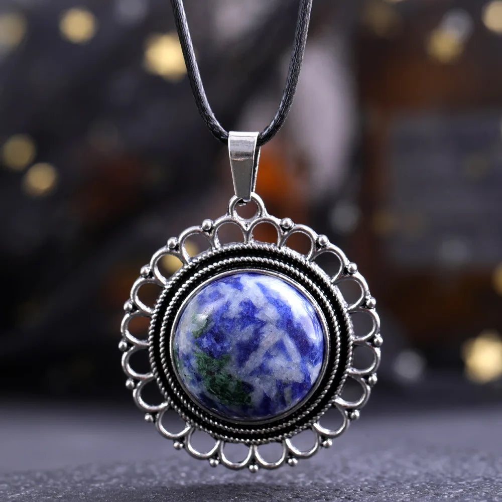 Lace Agate Necklace Vintage Style Round Pendant Necklace Handmade Necklace Gemstone Necklace Crystal Stone Necklace for Women