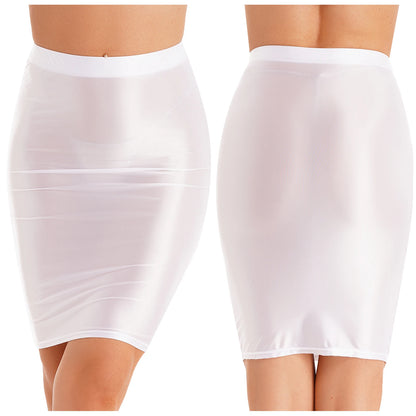 Womens Ladies Pencil Skirt Glossy Rave Party Clubwear Fashion Stretchy Casual Solid Color High Waist Bodycon Mini Skirts