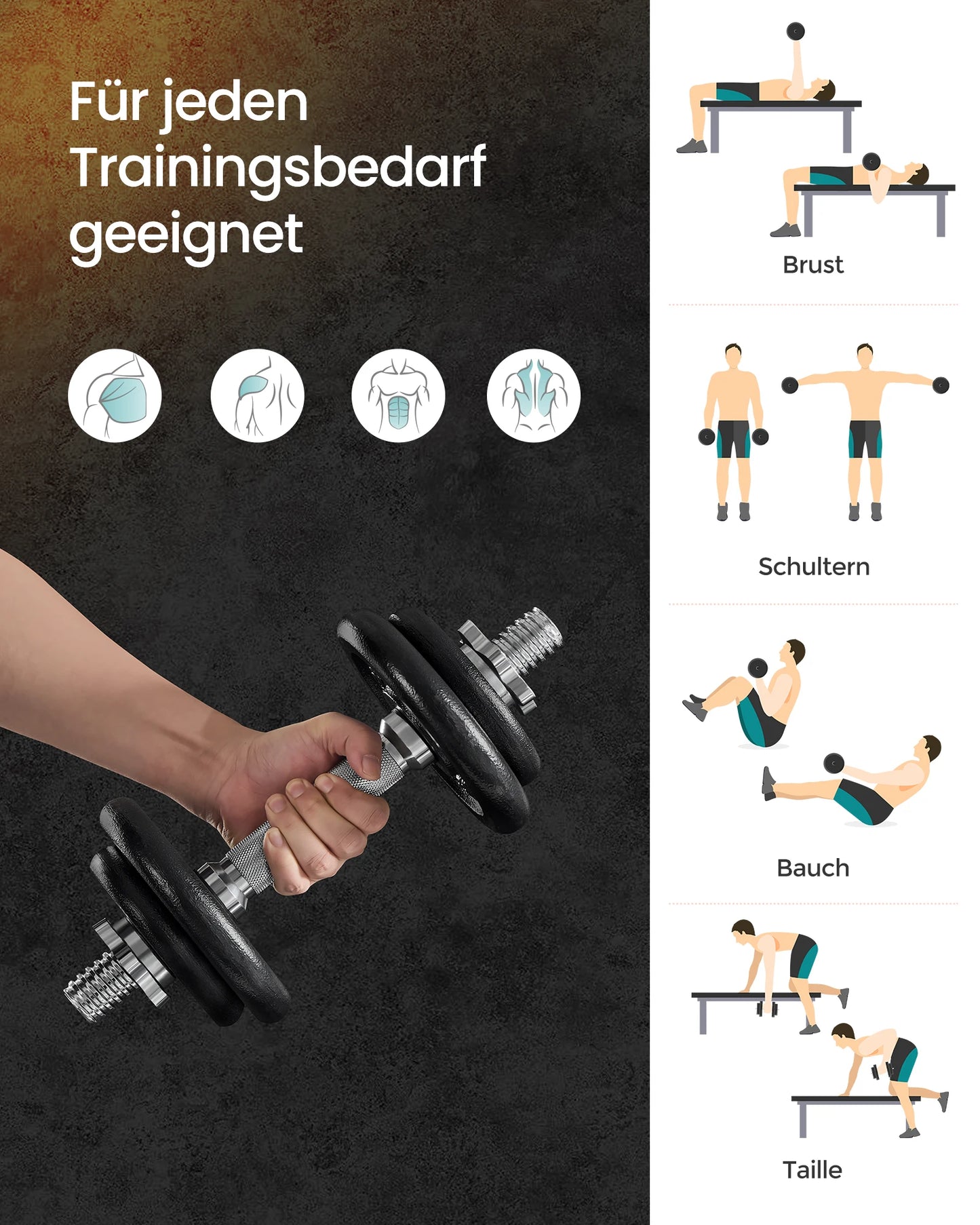SONGMICS Dumbbell Set Short dumbbells Set 2 Adjustable Weight 20/30 kg