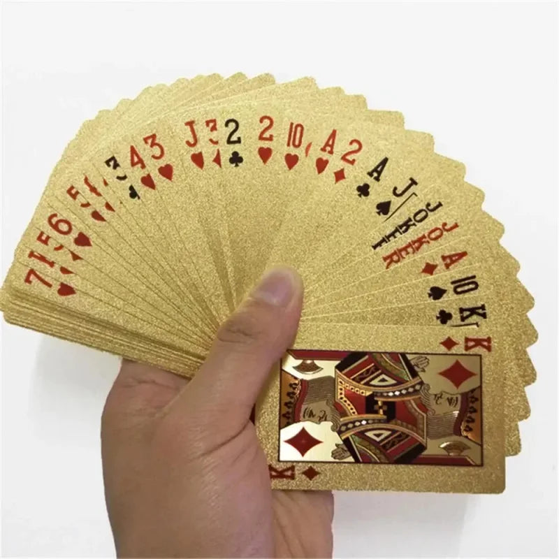 55pcs 24K Gold Foil Playing Cards, Waterproof Durable Golden Plastic Pokers for Magic & Leisure Game