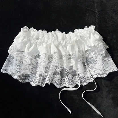 Korean Ins Blogger Unique Lace Layered Gauze Skirts Lace Trim A-Line Short Cloth Mini Waist Skirts Harajuku Girl's White Skirts