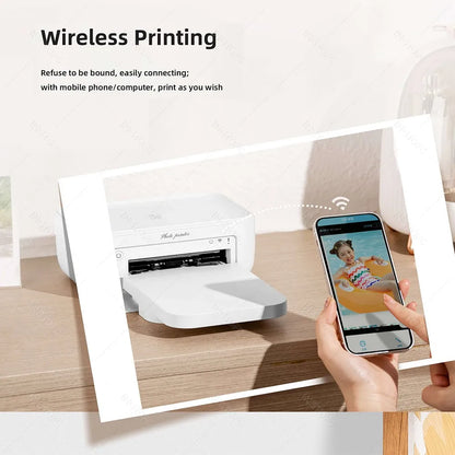 300DPI Color Photo Printer HPRT CP4100 Desktop Household Thermal Sublimation Wireless Printing or 4X6 inch Photo Paper Ribbon