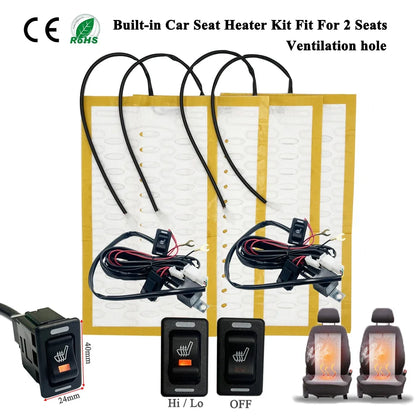 Universal 12V Built-in Car Seat Heater Kit with Hi /Lo 2-Level Switch and 25W Alloy Wire Fast Heating Pads with Ventilation Hole