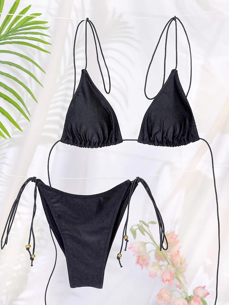 ZRTAK Triangle Bikinis Sexy Swimsuit Women's Swimwear 2025 High Cut Bathing Suit Push Up Two Piece Biquini Solid Tie Bikini Sets