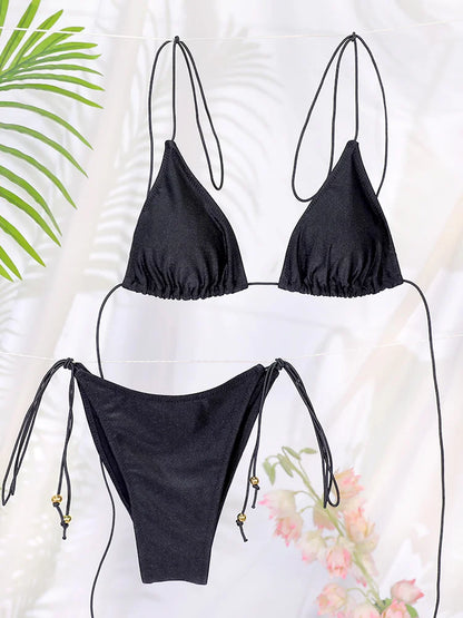ZRTAK Triangle Bikinis Sexy Swimsuit Women's Swimwear 2025 High Cut Bathing Suit Push Up Two Piece Biquini Solid Tie Bikini Sets