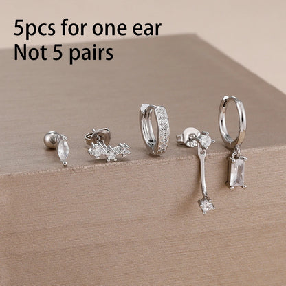 5PCS Stainless Steel Little Huggies Ear Stud Earrings Set For Women Tiny Crystal Zirconia Pendant Earrings Piercing Jewelry